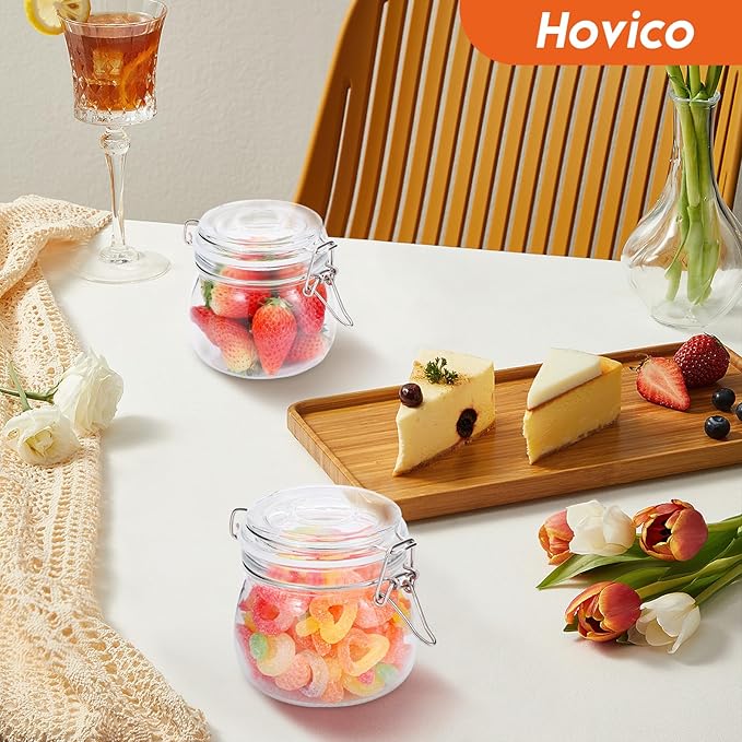 Hovico 17 oz Glass Jars with Airtight Lids And Leak Proof Rubber Gasket, Wide Mouth Mason Jars with Hinged Lids for Kitchen Canning Cereal,Pasta,Sugar,Beans,Spice, Glass Storage Containers, Set of 6 - Image 4