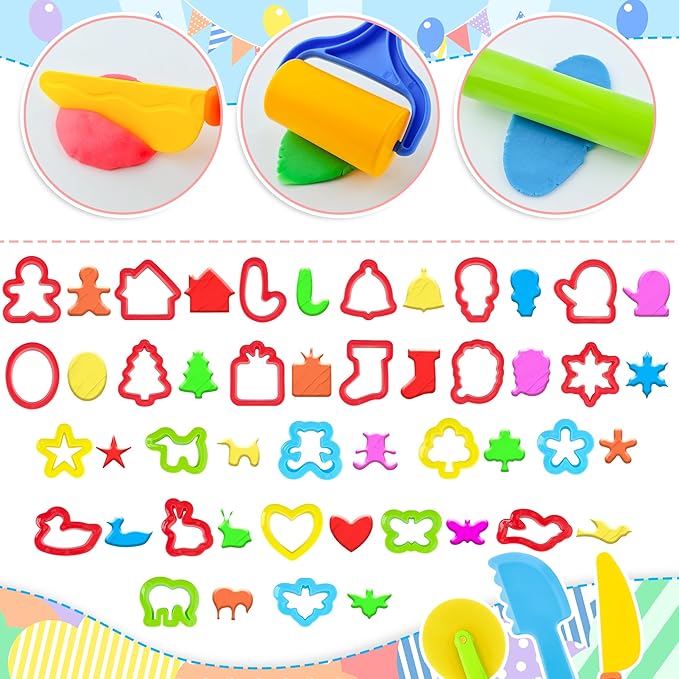Dough Tools for Kids，40pcs Basic Dough Play Toys Includes Cutters, Roller, Rolling Pins, Safety Scissors