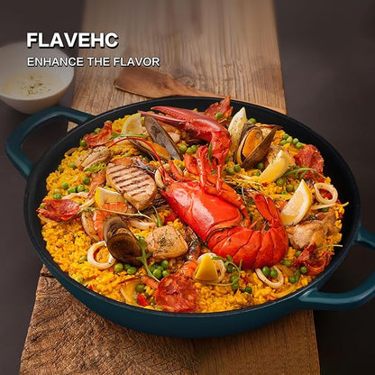 Flavehc Braiser Enameled Cast Iron Braiser 3 qt Braiser Pan with Lid Slateblue Shallow Cast Iron Casserole Braiser Pan with Handels