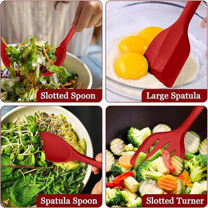 LIANYU 8-Piece Kitchen Utensils Set, Silicone Cooking Utensil Spatula Sets, Heat Resistant Cooking Gadgets Tools Set for Non-stick Cookware, Dishwasher Safe, Red - Image 5
