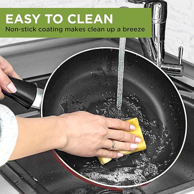 Ecolution Easy Clean Ceramic Nonstick Cookware Set, Dishwasher Safe Kitchen Pots and Pans Set, Comfort Grip Handle, Even Heating, Ultimate Food Release, 26-Piece, Red - Image 6