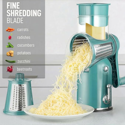 Zulay Kitchen Rotary Cheese Grater 5 Blade Cheese Shredder - Manual Hand Crank Cheese Grater With Reinforced Suction & 5 Interchangeable Drums - Easy to Use, Vegetable Chopper Round Mandoline Slicer - Image 6