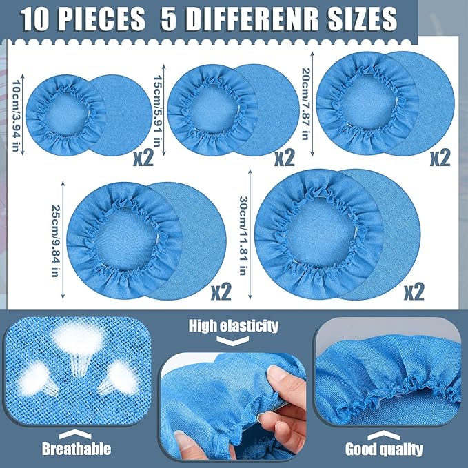 Patelai 10 Pcs Bowl Covers Reusable in 5 Size Stretch Cloth Fabric Elastic Food Storage Bowl Covers Bread Sourdough Lids for Proofing Food Fruits Leftover(Blue,Blue Style) - Image 6