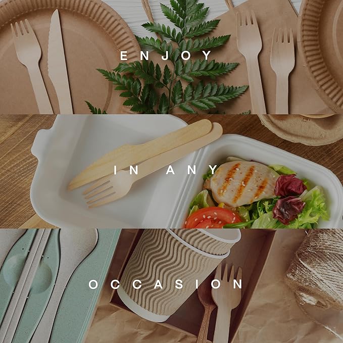100% Compostable Cutlery Set - 300 Pieces Wooden Compostable Utensils [120 Forks, 90 Knives, 90 Spoons] - Disposable Wooden Cutlery, Eco Friendly Forks And Spoons Disposable Cutlery Set Party Utensils - Image 7