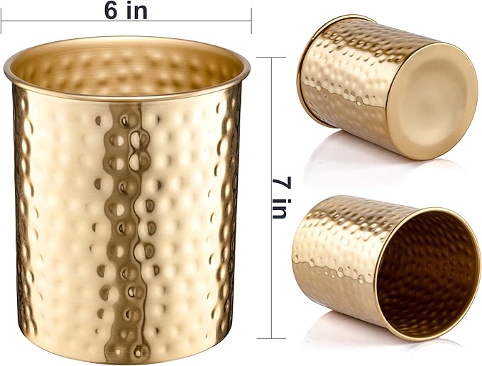 Monarch Abode Kitchen Utensil Holder – Hand Hammered Metal Brushed Gold Utensil Holder, Decorative Utensil Crock for Kitchen Counter, Cooking Tool and Spatula Holder for Countertop, Caddy Organizer - Image 3