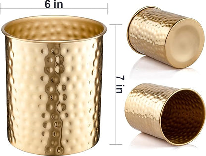 Monarch Abode Kitchen Utensil Holder – Hand Hammered Metal Brushed Gold Utensil Holder, Decorative Utensil Crock for Kitchen Counter, Cooking Tool and Spatula Holder for Countertop, Caddy Organizer - Image 3