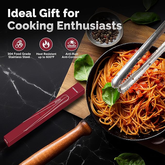 Precision Serrated Non-Slip Tips Cooking Tongs 2 Set (11.5" & 13.5"), 18/8 Stainless Steel Metal Tong, Light but Durable, Easily Control Kitchen Tweezer Tongs for Frying, Plating, BBQ - Image 9