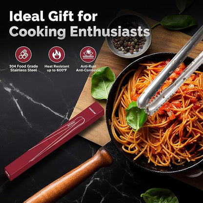 Precision Serrated Non-Slip Tips Cooking Tongs 2 Set (9.5" & 11.5"), One-Piece 18/8 Stainless Steel Metal Tongs, Easily Control Kitchen Tweezer, Multi-Purpose Korean Tong - Image 9