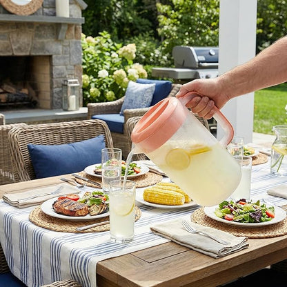 Jucoan 2 Pack 1 Gallon Plastic Pitcher with 3 Ways Lid, Large Gallon Water Ice Tea Pitcher with Handle Measurement for Party Outdoor, Freezer/Dishwasher Safe, BPA Free