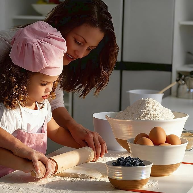 HASENSE Ceramic Mixing Bowls, Large Serving Salad Pasta Bowls Set, 2.1/1.0/0.5 Qt for Entertaining, White Nesting Batter Bowls for Prepping Baking, Dishwasher Microwave Safe, Set of 3 - Image 2