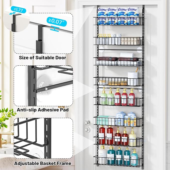 ElegantArray 8-Tier Pantry Door Oragnizer, Over The Door Pantry Organizer Rack and Storage, Hanging Spice Rack Shelves Door, Home Office Laundry Room Bathroom & Kitchen Organization Essentials Metal - Image 7