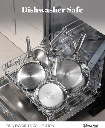 Stainless Steel Frying Pan Set with Lids 8"&10"&12",8 Inch Skillet+10&12 Inch Stainless Steel Pans with Lids,Frying Pan,Tri-Ply,PFOA&PTFE Free,Dishwasher&Oven Safe,Induction Compatible