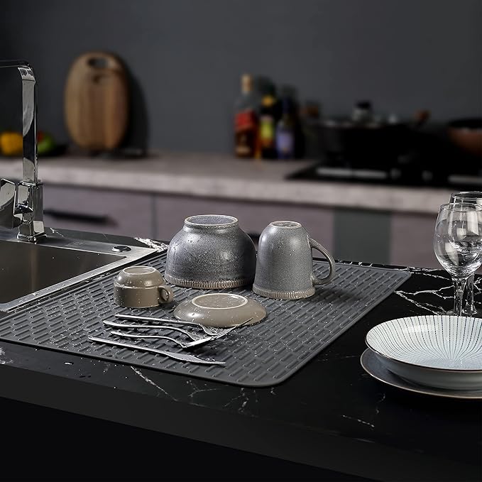 To encounter Silicone Dish Drying Mat - Extral Large 24" x 18" - Set of 2 Flexible Rubber Drying Mat, Heat Resistant Silicone Trivet, Countertop Mat, Dish Draining Mat, Sink Mat - Image 3