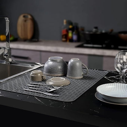 To encounter Silicone Dish Drying Mat - Extral Large 24" x 18" - Set of 2 Flexible Rubber Drying Mat, Heat Resistant Silicone Trivet, Countertop Mat, Dish Draining Mat, Sink Mat - Image 3