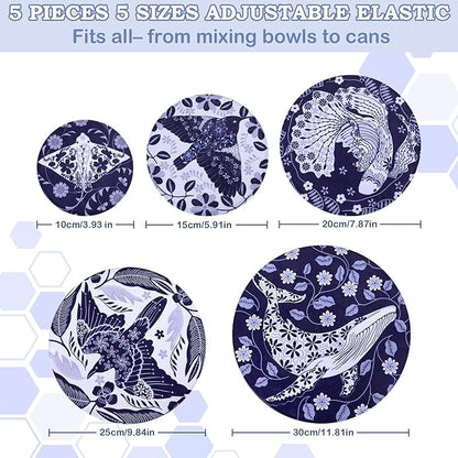 5-Size Reusable Beeswax Bowl Covers for Bread Proofing, Cotton Cloth Flexible Beeswax Wraps for Food Storage(Humpback Whale) - Image 2