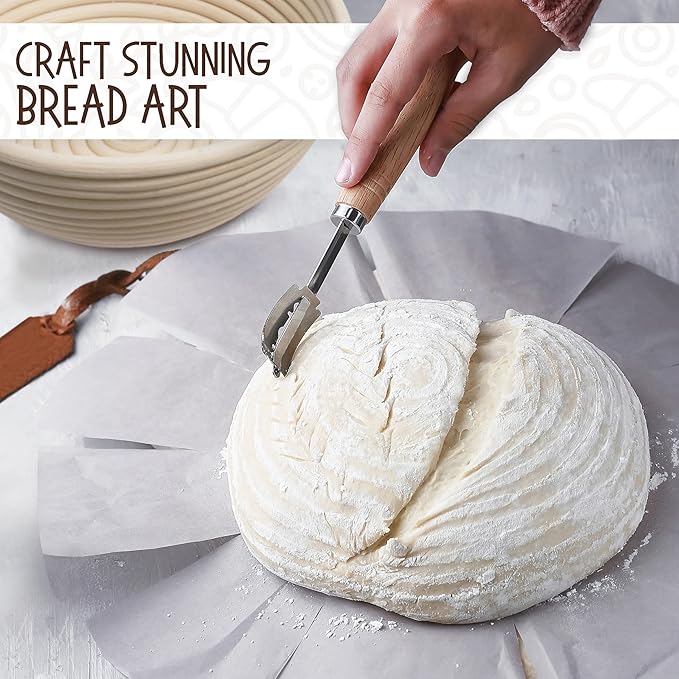 Superbaking 9' Round Banneton Bread Proofing Basket Gift Set– Sourdough Starter Kit for Crusty Artisan Style Loaves, Includes Essential Bread Baking Supplies & Tools - Ideal Gift for Bakers - Image 5