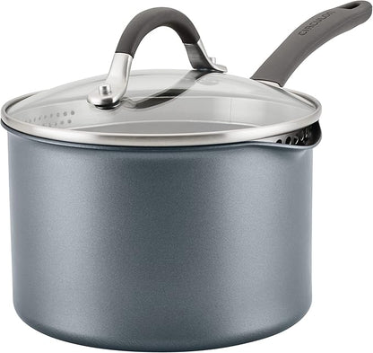 Circulon A1 Series w/ ScratchDefense Nonstick Induction Straining Sauce Pan with Lid, 3-Quart, Saucepan with Pour Spout, Graphite by Circulon