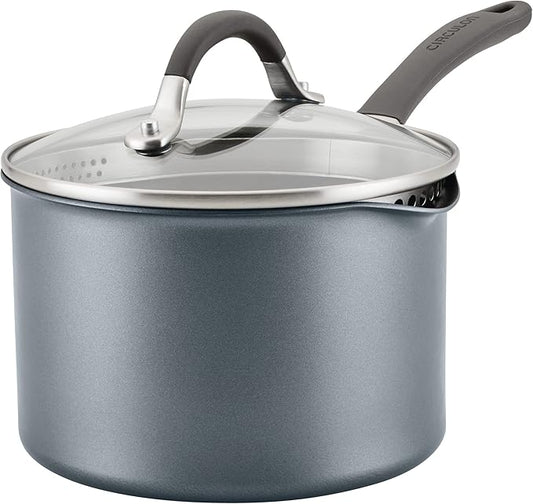 Circulon A1 Series w/ ScratchDefense Nonstick Induction Straining Sauce Pan with Lid, 3-Quart, Saucepan with Pour Spout, Graphite by Circulon