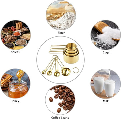 Measuring Cups and Spoons Set, Kaloo 8PCS Stainess Steel Metal Measuring Cups, Gold Finish, Ideal for Cooking and Baking - Image 4