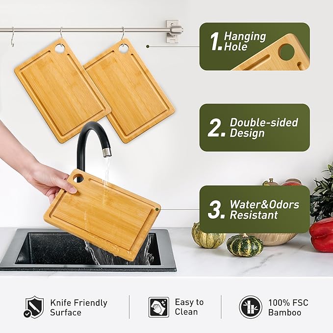 2 Pack Small Bamboo Wood Cutting Board for Kitchen 8.6" x 6" Mini Wooden Charcuterie Boards Lightweight Chopping Board Non Toxic Serving Board Tiny Chef Set Camping Fruit Lemon Sandwich Cheese Board