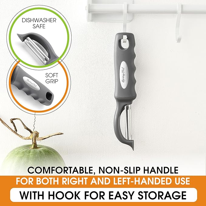 Spring Chef Premium Swivel Vegetable Peeler, Comfortable Handle and Ultra Sharp Stainless Steel Blades - Perfect Kitchen Peeler For Veggie, Fruit, Potato, Carrot, Apple - Gray - Image 6