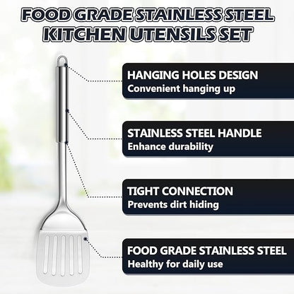 E-far Stainless Steel Kitchen Utensils Set, 39-Piece Cooking Utensils Set with Holder, Non-toxic Metal Heat Resistant Kitchen Gadgets Cookware Tool Spatula Set for Cooking, Dishwasher Safe - Image 8