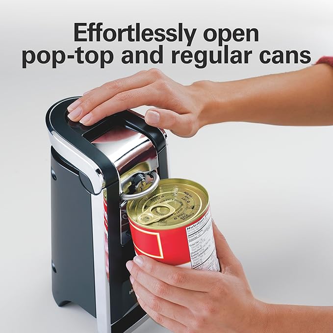 Hamilton Beach Smooth Touch Electric Automatic Can Opener with Easy Push Down Lever, Eliminates Sharp Edges, Opens All Standard-Size and Pop-Top Cans, Extra Tall, Black and Chrome (76606AG) - Image 3
