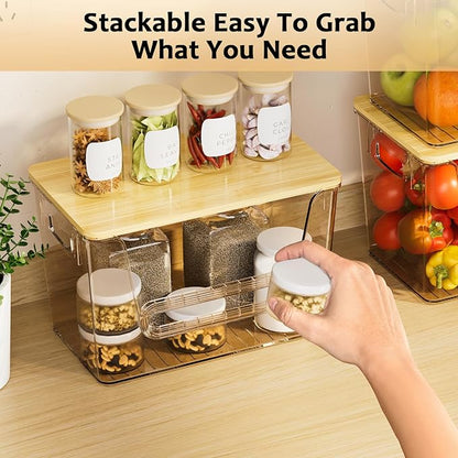Delamu 2 Set Pantry Organizers and Storage,Trash Bag Dispenser with Bamboo Top,Stackable Trash Bag Dispenser Under Sink Organizer for 4-30 GalBags,Onion,Potato,Fruits,Amber(11-7/32"L*7" W*7-1/8"H) - Image 8