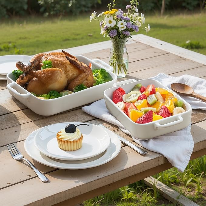 ONEMORE Casserole Dishes for Oven,9.5"x15.4" Baking Dishes Set of 4,Ceramic Bakeware Sets with Handles for Cooking, Baking,Serving, Wedding and Gifting, Baking Pan White , Microwave & Dishwasher Safe(7.5"/11.2"/13.4"/15.4") - Image 8