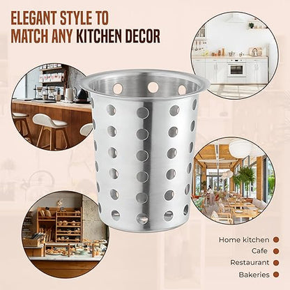 OCS Parts Stainless Steel Utensil Drying Cups | Stainless Steel | Set of 3 | Perforated Kitchen Flatware and Silverware Holder - Image 7