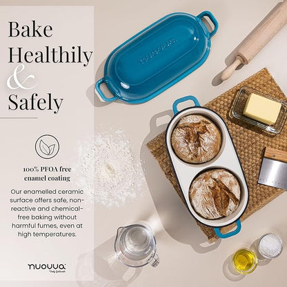 Dutch Oven For Sourdough Bread Baking – Enamelled Cast Iron Bread Loaf Pot – 500°F Oven Safe Non Stick Bread Pot – Double Round Loaf Space, 16.5cm Diameter, Light Blue, – by Nuovva - Image 6