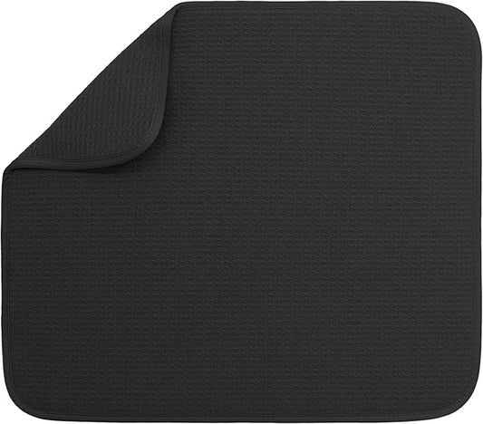 S&T INC. Dish Drying Mat, 16” x 18”, Absorbent Microfiber Kitchen Counter Mat, Dish Drying Pad for Dishes, Utensils, Pots and Pans, Large, Black by STINC