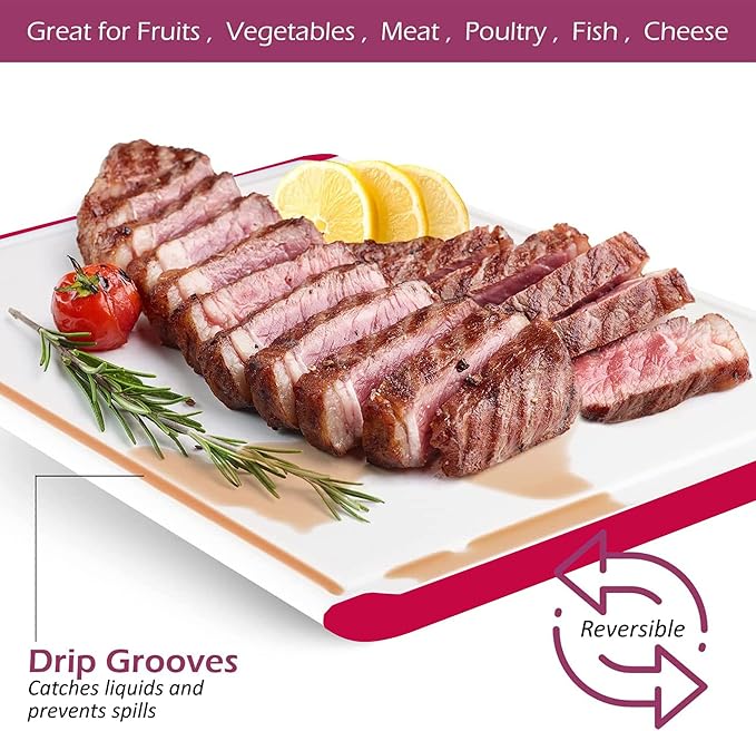 Large Kitchen Plastic Cutting Board - Dishwasher Safe Non-Slip Cutting Boards with Juice Grooves, Easy Grip Handles - Large and Thick Chopping Board Red - Image 3