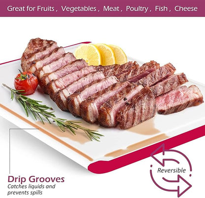 Large Kitchen Plastic Cutting Board - Dishwasher Safe Non-Slip Cutting Boards with Juice Grooves, Easy Grip Handles - Large and Thick Chopping Board Red - Image 3
