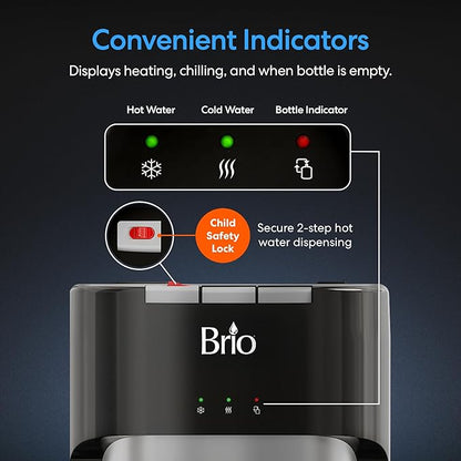 Brio Bottom Loading Water Cooler Dispenser for 5 Gallon Bottles - 3 Temperatures with Hot, Room & Cold Spouts, Child Safety Lock, LED Display with Empty Bottle Alert, Stainless Steel - Image 3