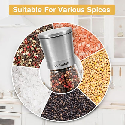 VUCCHINI Salt and Pepper Grinder Set - Adjustable Stainless Steel Spice Ceramic Grinders Mill Shaker for Kitchen Table - Stainless Steel color - Image 3