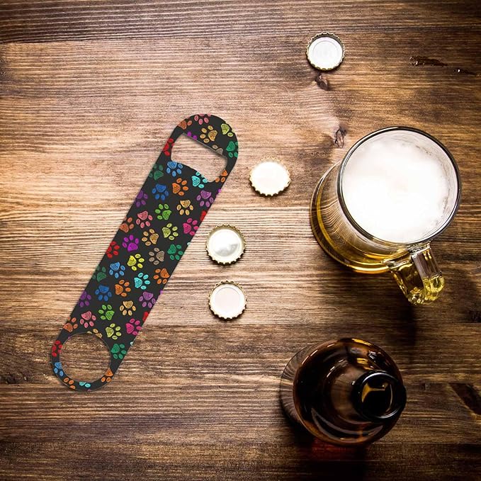 Colorful Paw Prints Stainless Steel Bottle Opener Hand Drawn Cat Dog Foot Prints Cartoon Cute Flat Beer Bottle Opener Keychain for Home Kitchen Bar Restaurant Party Birthday Gift