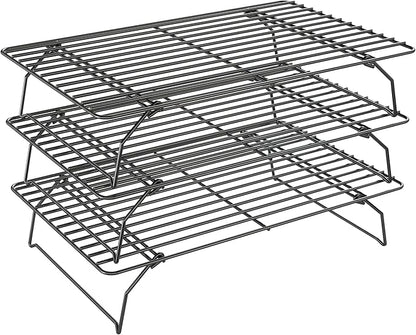 3 Tier Stackable Cooling Rack for Batch Cooling Cookie, Pizza, Cake-15.8”x 10”- Heavy Duty Cooling Racks for Cooking and Baking, Oven and Dishwasher Safe Baking Supplies-Black by QukakaHomeCare