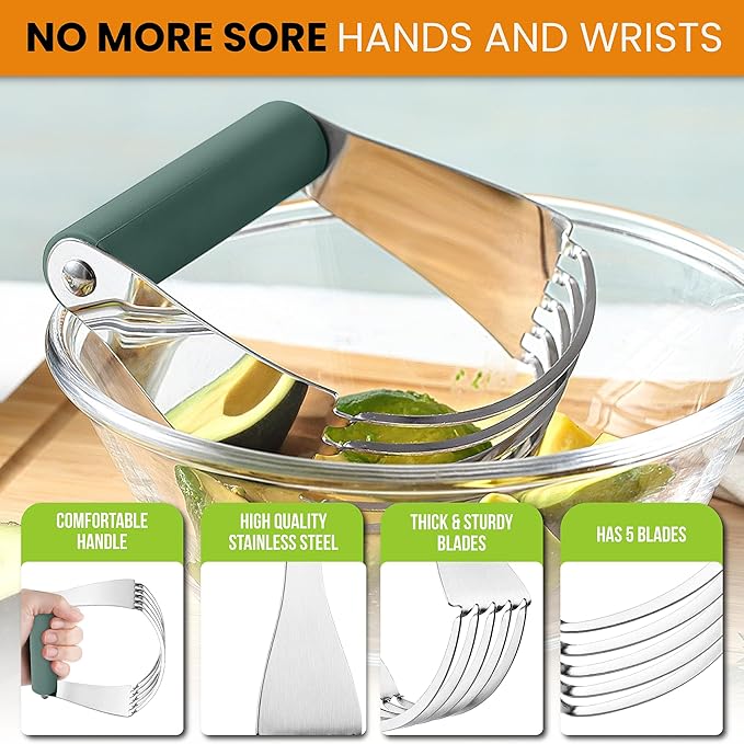 Spring Chef Large Dough Blender For Baking, Manual Dough Cutter Tool, Stainless Steel Puff Pastry Cutter Tool with Sharp Blades, Dishwasher Safe Pastry Blender for Easy Mixing - Pine Green - Image 5