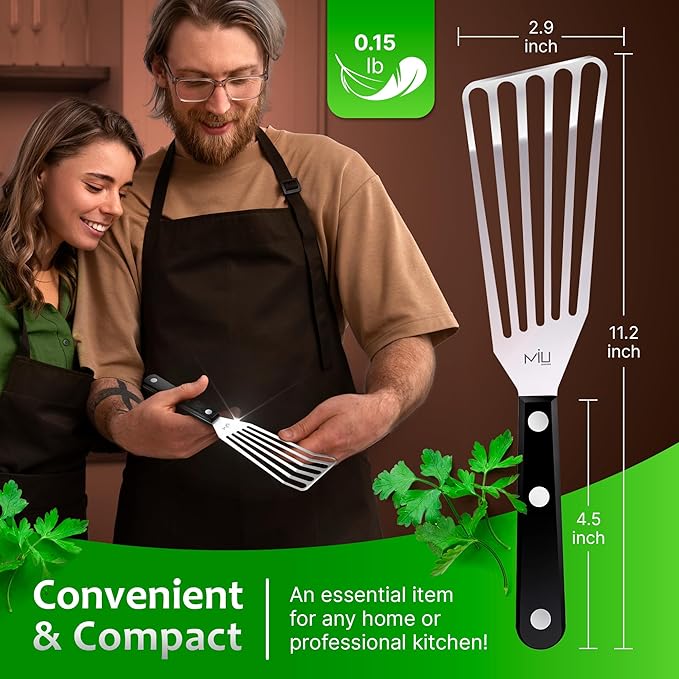 MIU Fish Spatula Stainless Steel, Flexible, Polished Metal, Corrosion Resistant, Kitchen Slotted Turner [Upgraded Version] - Image 4