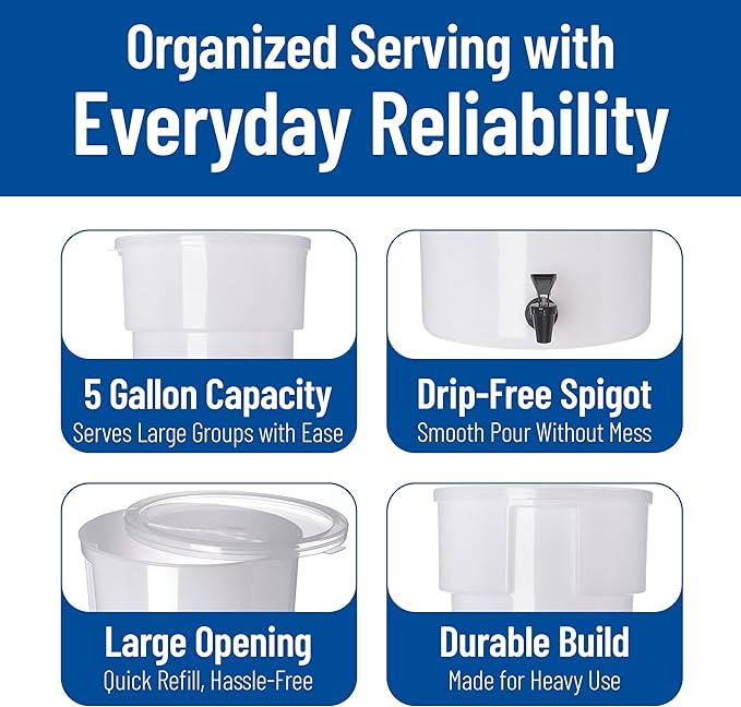 Carlisle FoodService Products Round Beverage Dispenser Drink Dispenser with Spigot for Catering, Plastic, 5 Gallons, White - Image 4