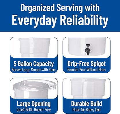 Carlisle FoodService Products Round Beverage Dispenser Drink Dispenser with Spigot for Catering, Plastic, 5 Gallons, White - Image 4
