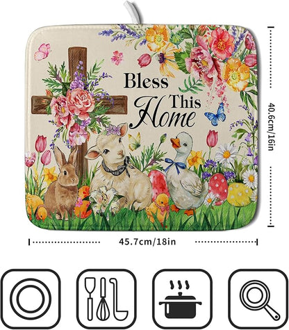 Easter Farmhouse Dish Drying Mat Funny Animal Dish Pad for Kitchen Counter Small 16 X 18 - Image 2