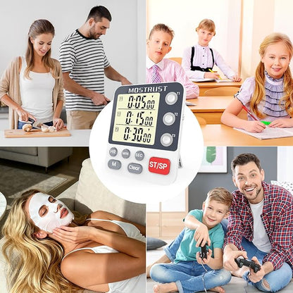 Digital Dual Kitchen Timer, 3 Channels Countdown Triple Timer for Cooking, Magnetic Memory-Preset Large Display Adjustable Alarm Volume, Multi Times Management, 3A Battery Included, White - Image 7