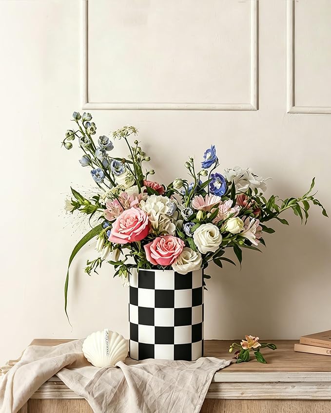 Checkered Kitchen Utensil Holder - 7.2" Ceramic Utensil Crock for Countertop, Kitchen Decor and Accessories for counte (Black) - Image 6