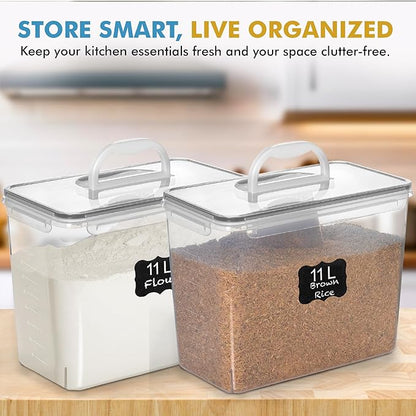 Shazo 2 PC (11L | 372 oz) Flour Sugar Storage Containers with Easy Carry Handle - Plastic Extra Large Food Storage Containers with Lids for Rice Cereal, BPA Free & Airtight Kitchen Pantry Organization - Image 9
