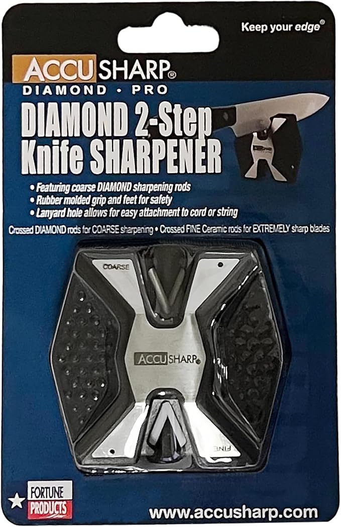 AccuSharp Diamond Pro 2-Step Knife Sharpener, Restores, Hones & Sharpens Blade’s Edge, 2-Step Coarse & Fine Rods for Kitchen Knives & All Types of Blades, Compact & Portable Knife Keychain Tool, Black - Image 2