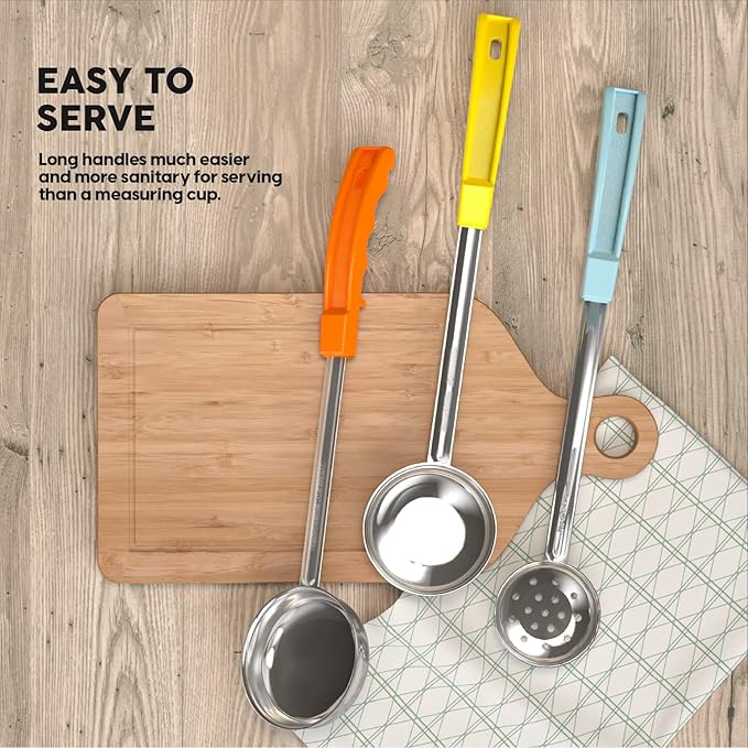 Portion Control Serving Spoons - (8 Piece Set) Restaurant Measuring Serving Ladle Utensils for Weight Loss, Bariatric Gastric Sleeve, Includes 2, 4, 6, 8 oz Solid & Perforated Scoops, 14-1/4" Long - Image 7