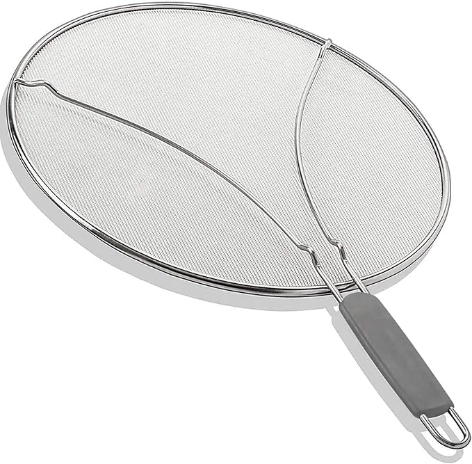 13" Grease Splatter Screen for Cooking | Stainless Steel Oil Splatter Guard and Ultra-Fine Mesh Protects Skin from Burns | TPR Tight-Grip Handle (Grey) by KAFOOR