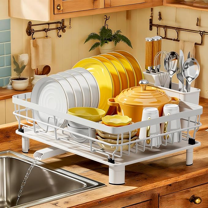 MOUKABAL Dish Drying Rack, Dish Rack, Stainless Steel Dish Racks for Kitchen Counter, Dish Drainer with Removable Utensil Holder, Drainboard (White,13''W x 17''L) by MOUKABALGREATHELPER